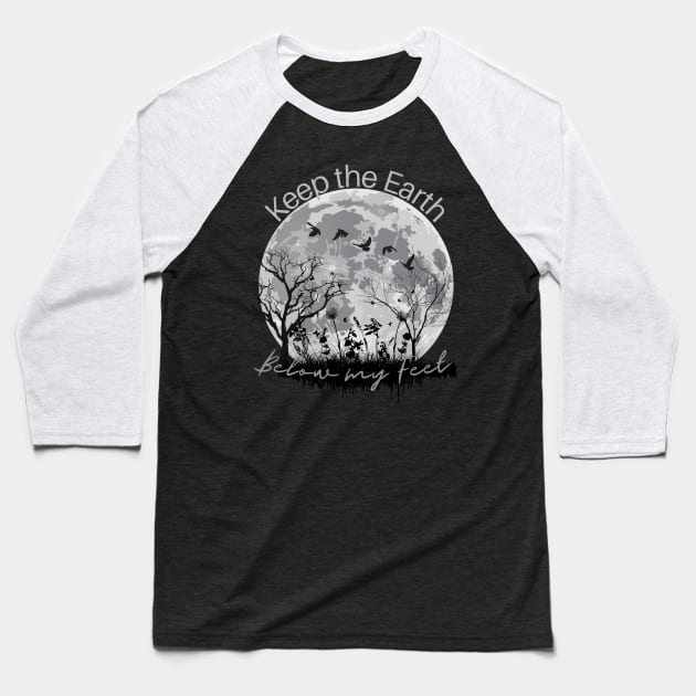 Keep the Earth Below my Feet, Moon with Tree Silhouettes Baseball T-Shirt by Apathecary